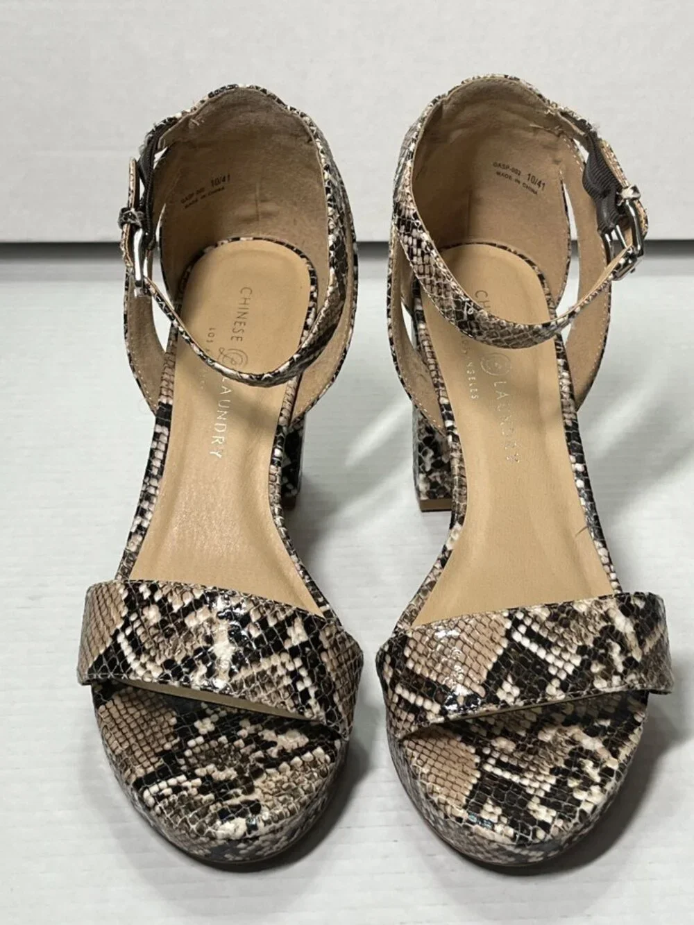 Chinese Laundry Women's Size 10 Snakeskin Print Ankle Strap High Heel Sandals